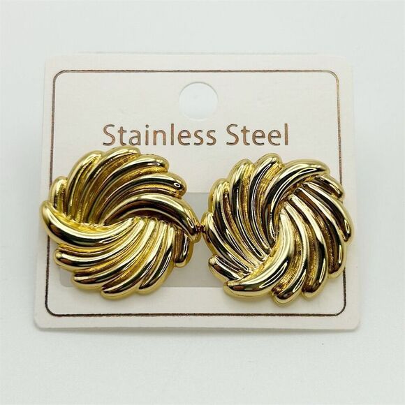 Gold-Tone Swirl Pierced Stud Earrings Classic Dainty Lightweight Classic Trendy - Picture 5 of 10